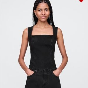 GAP Charcoal Black Denim Square Neck Cotton Sleeveless Top